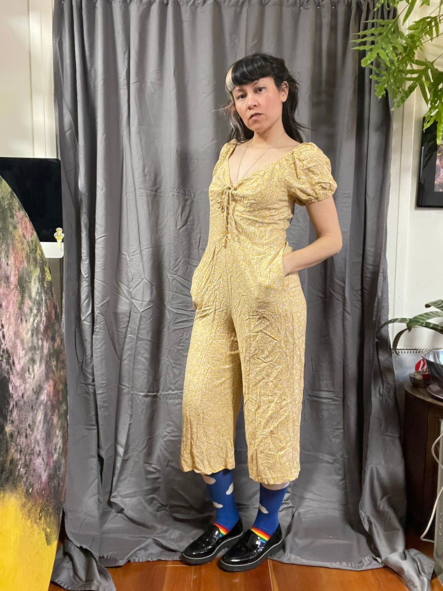 Luxology Yellow Floral Rayon Jumpsuit