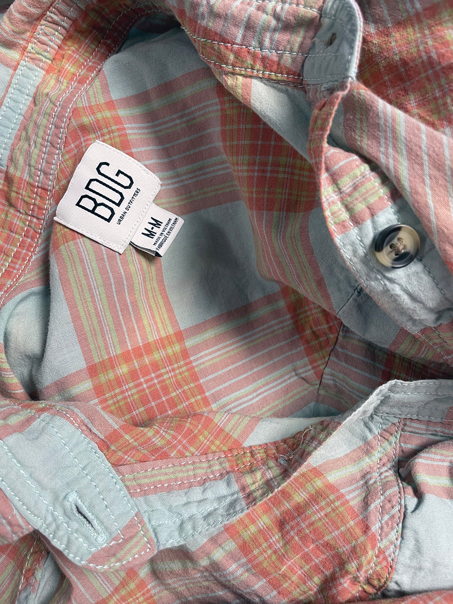BDG “Callum” Cropped Button-Down Pastel Plaid Blouse