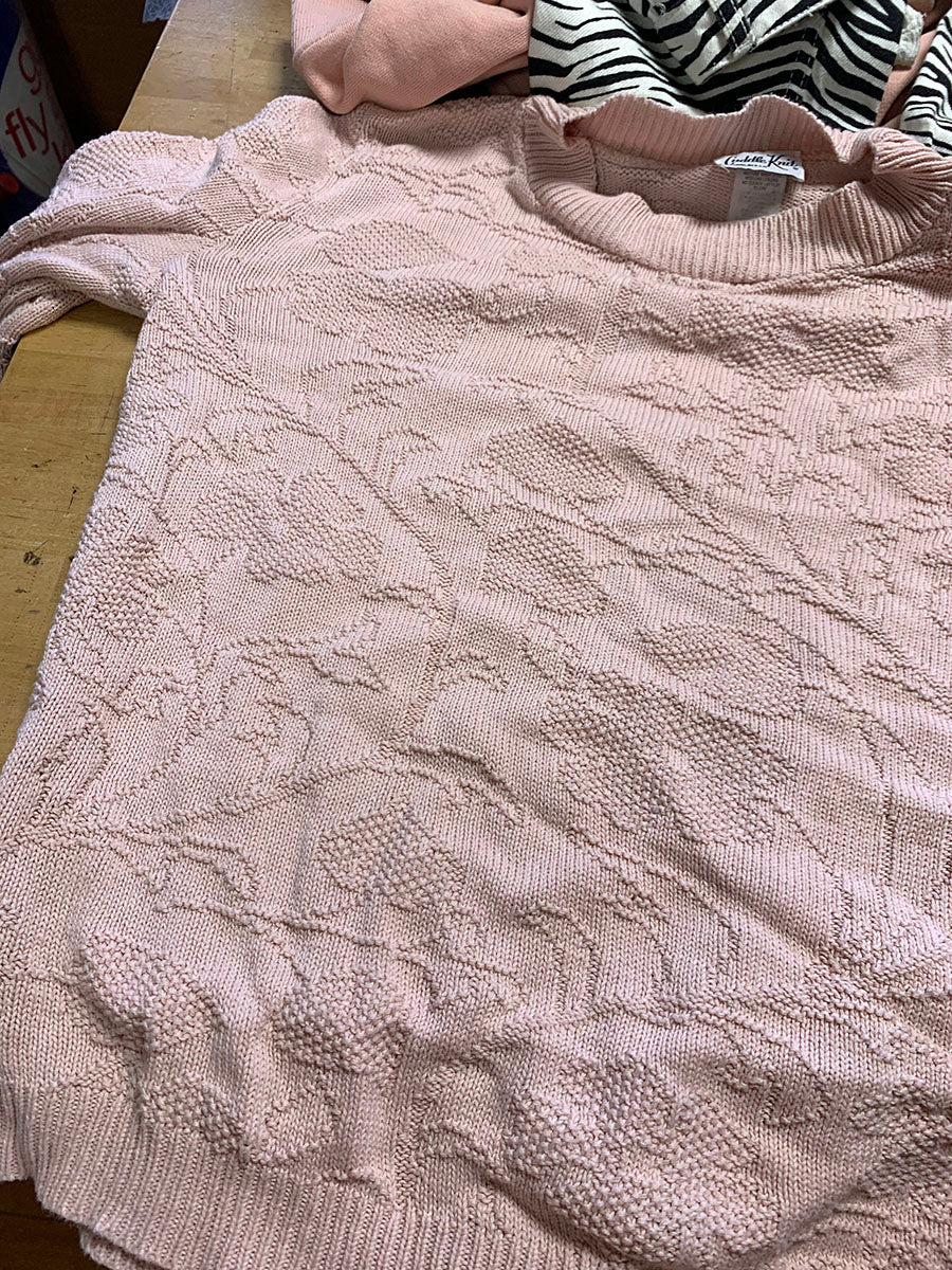 Cuddle Knit Vintage ‘80s-‘90s Pale Pink Brocade Knit Cotton Sweater
