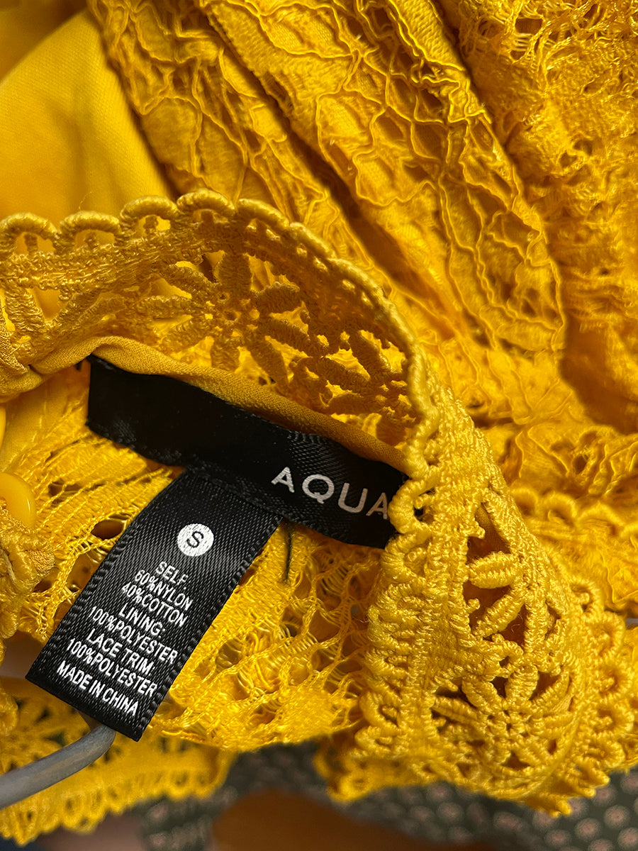 Aqua Yellow Lace Flutter Dress