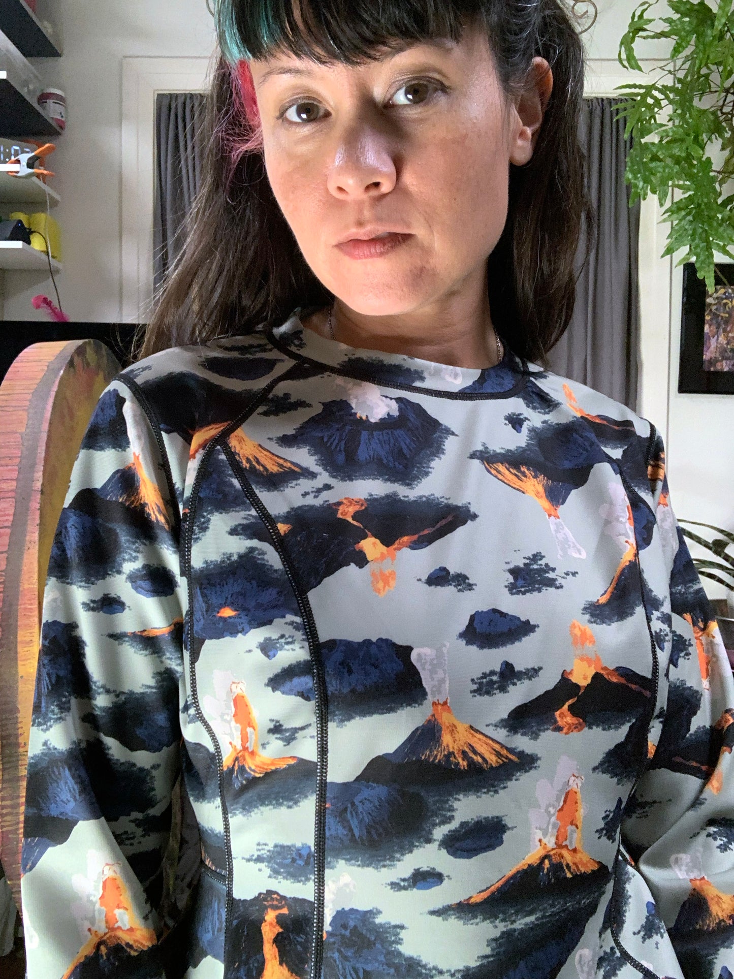 Hot Lava Volcano Print Long Sleeve Dress