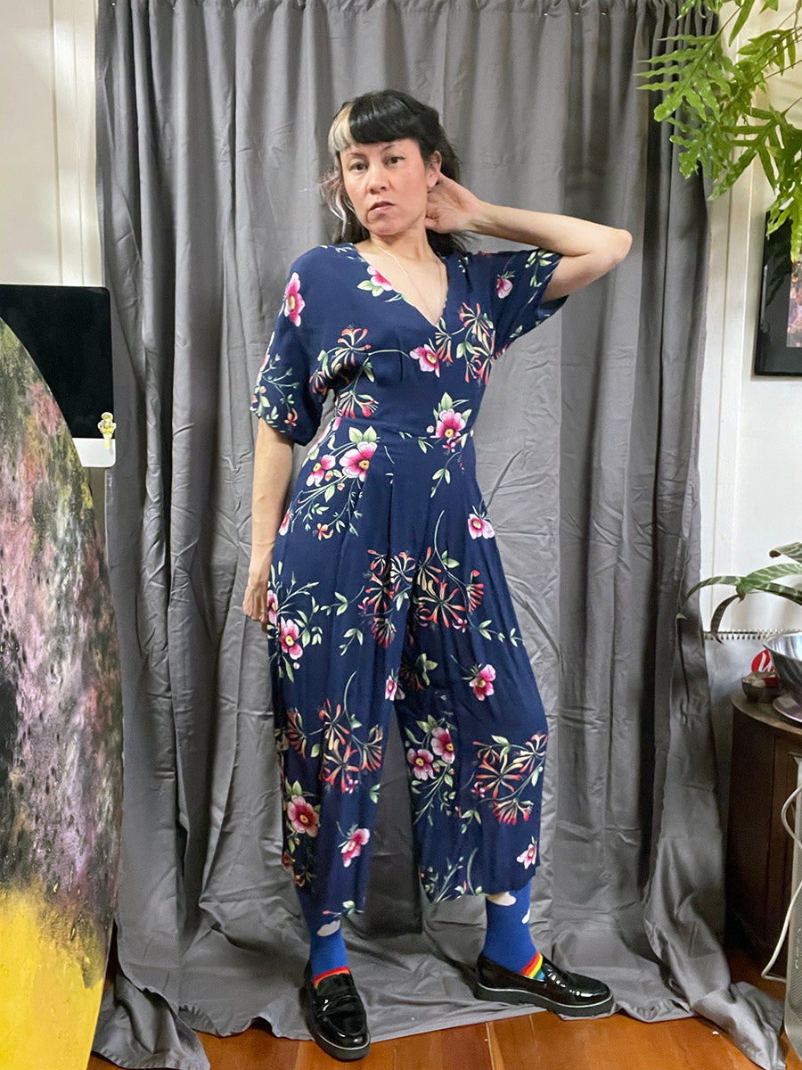 Gap Navy Blue Floral Jumpsuit