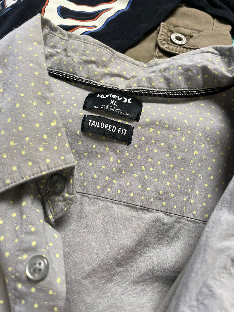 Hurley Gray & Yellow Short Sleeve Button Up in Digital Swiss Dot