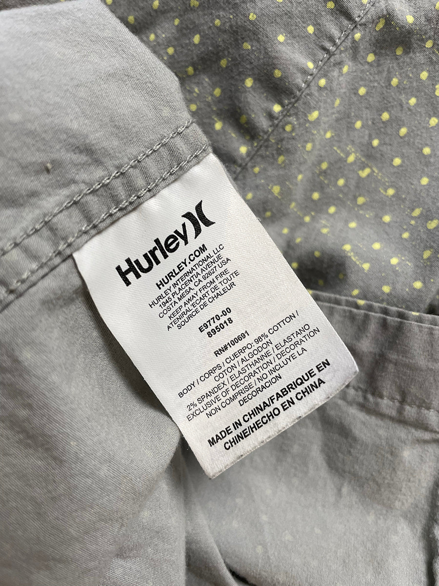 Hurley Gray & Yellow Short Sleeve Button Up in Digital Swiss Dot