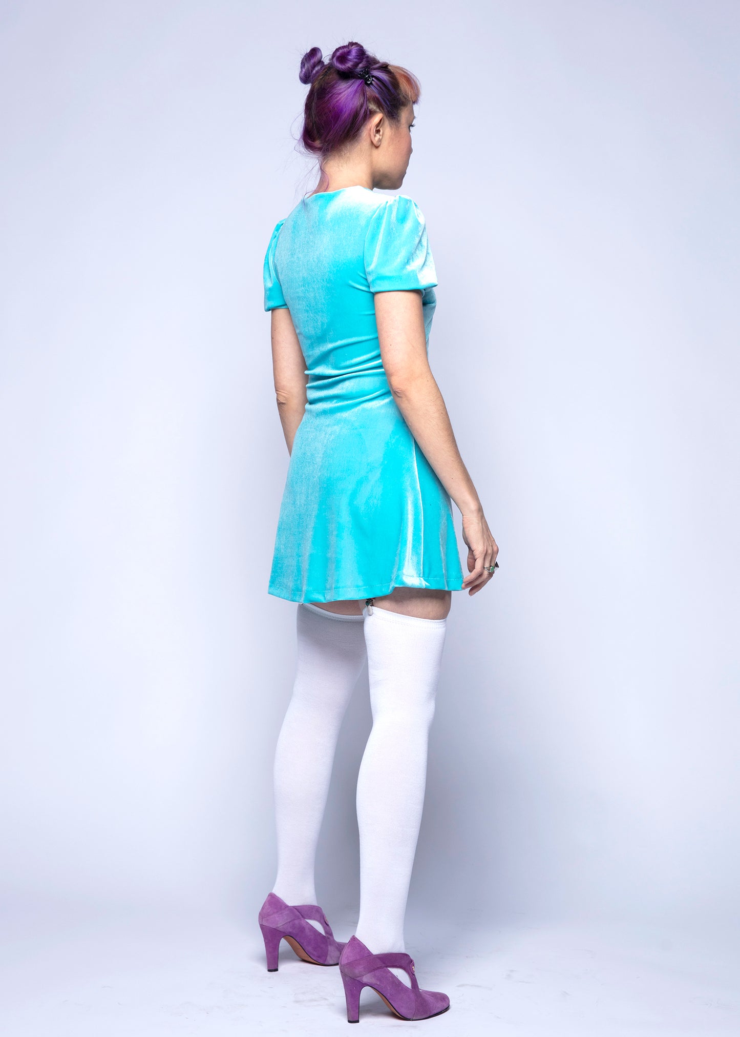 Anahata Mini Dress in Aqua Velvet