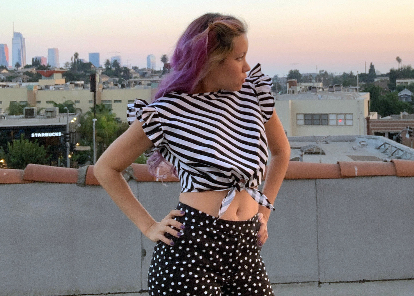 Dilophos Ruffle Crop Blouse in Black & White Stripe