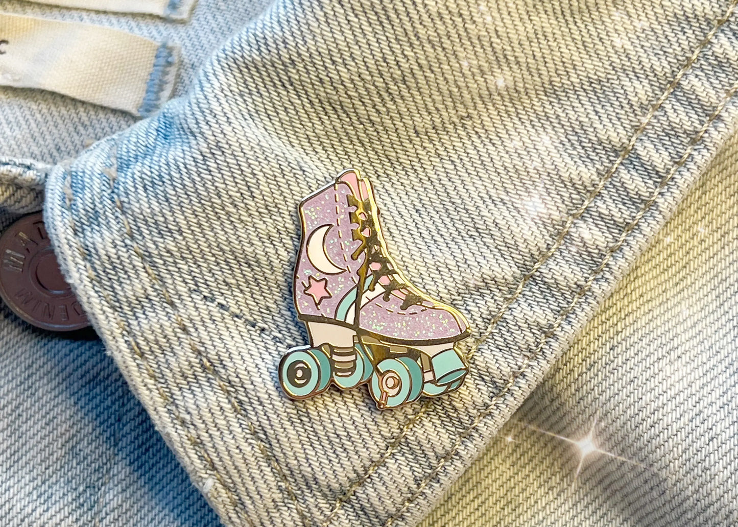 Celestial Lilac Glitter Moon & Star Roller Skate Enamel Pin