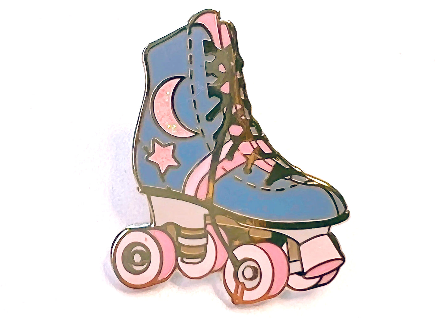 Celestial Periwinkle Moon & Star Roller Skate Enamel Pin