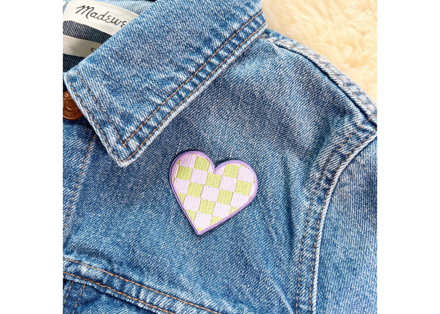 Checker Heart Patch in Lilac & Lime