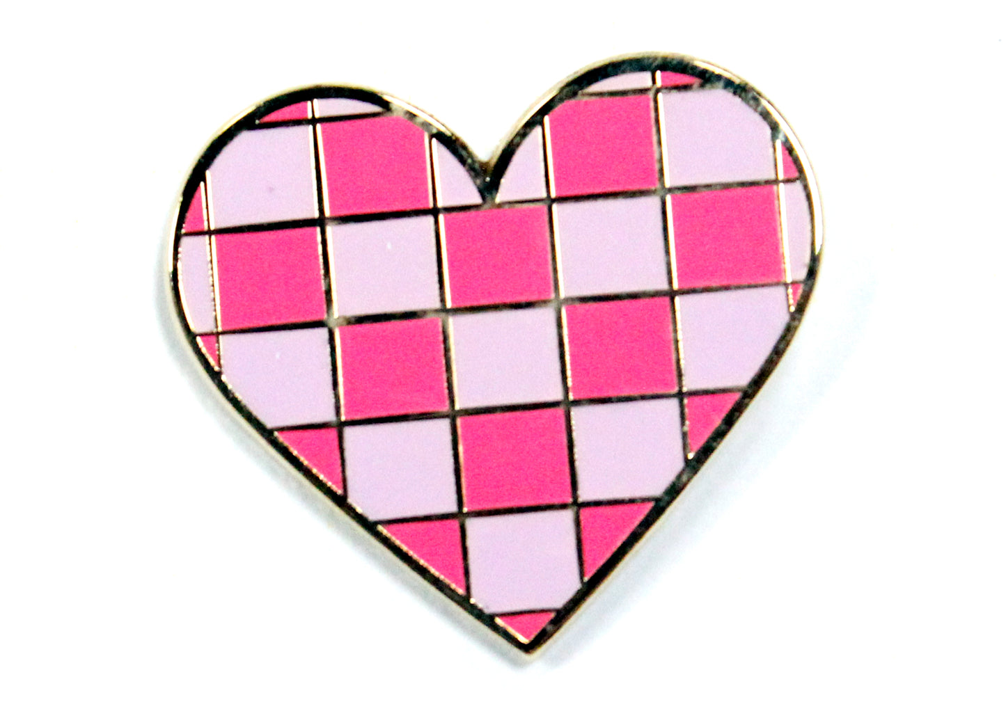 Checker Heart Enamel Pin in Pink