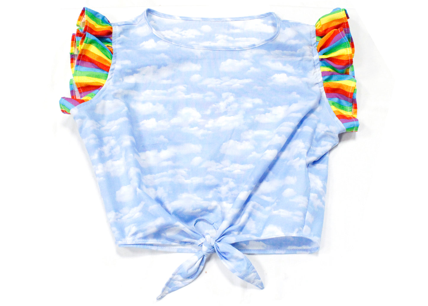 Dilophos Ruffle Crop Blouse in Clouds & Rainbows