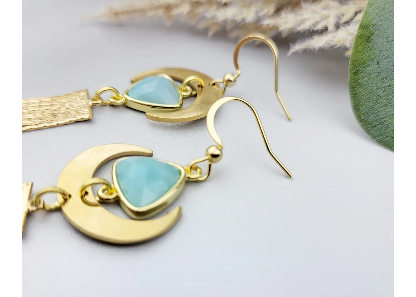 Crescent Tassel Earrings with Amazonite