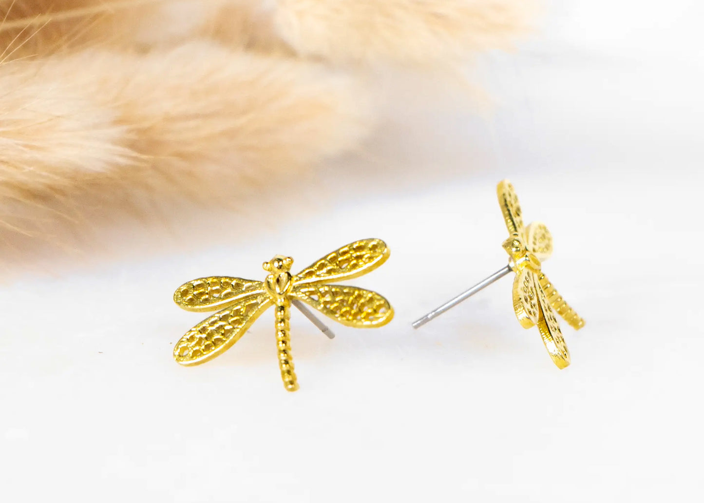 Dragonfly Effect Stud Earrings in Brass
