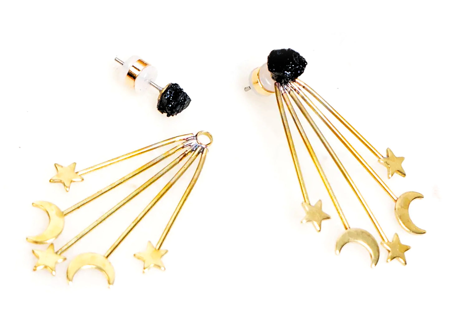Galaxy Layered Stud Earrings in Black Tourmaline