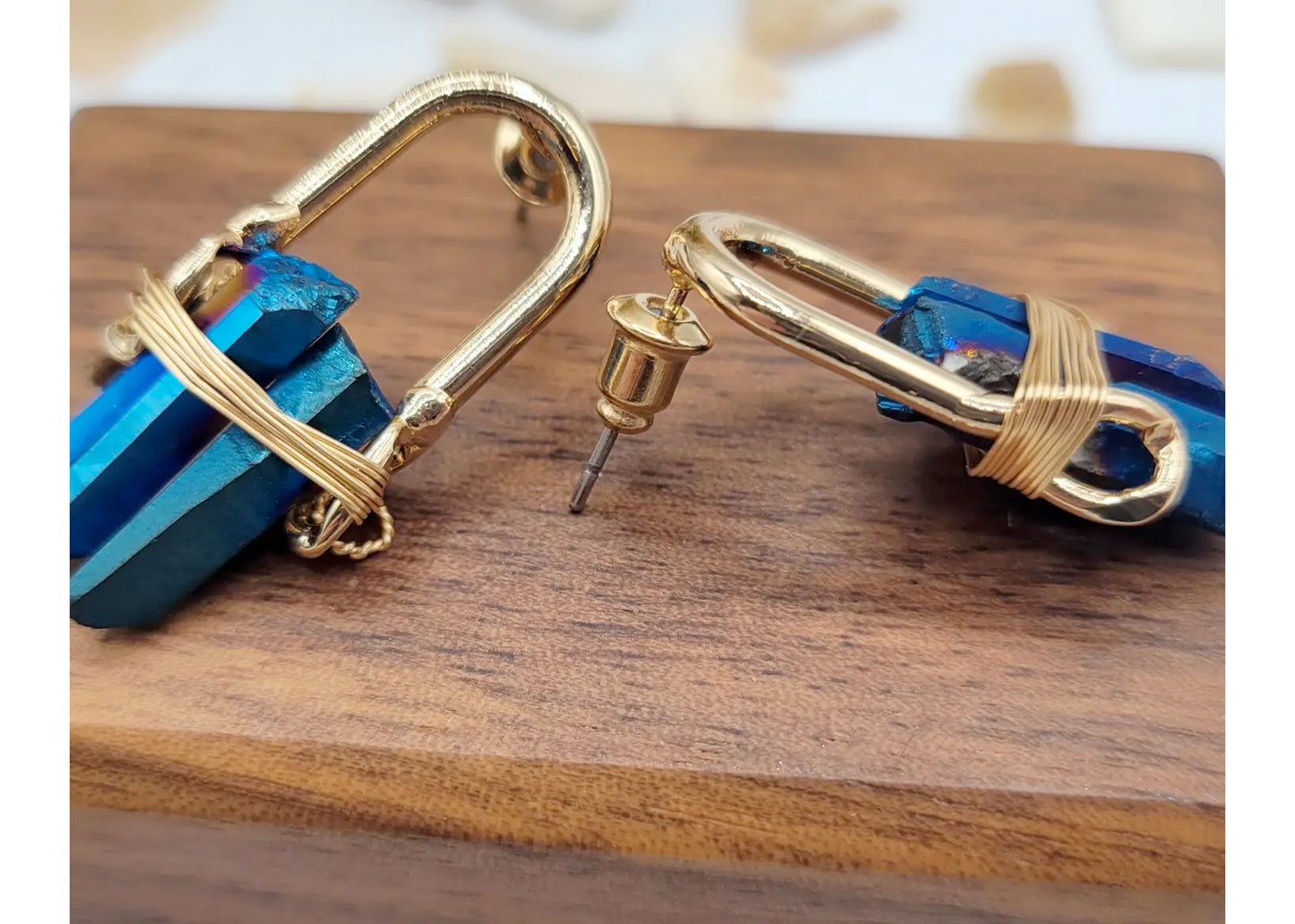 Gemstone Stud Earrings in Peacock Blue