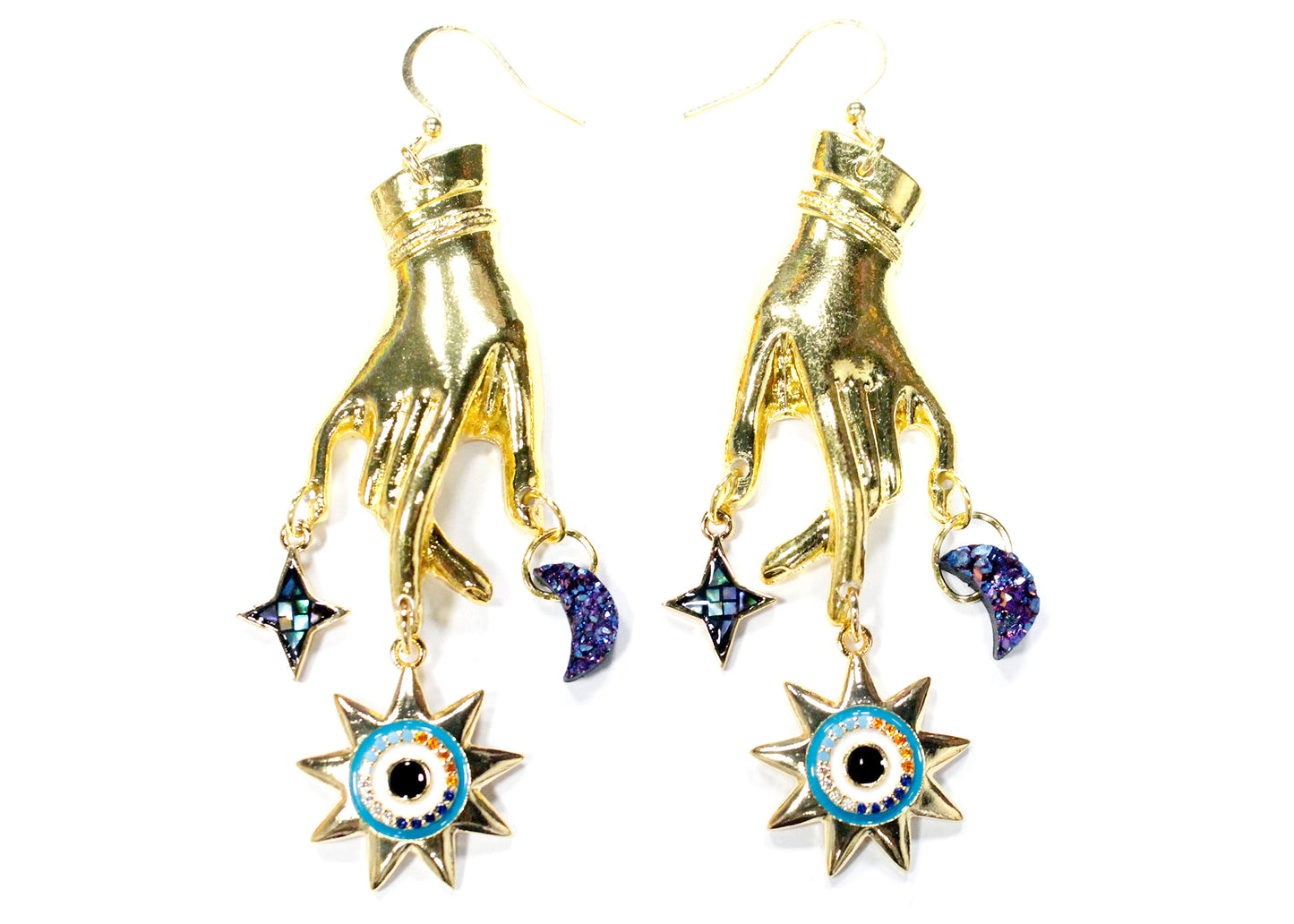 Hamsa Hand Of Fatima Evil Eye In Space Earrings