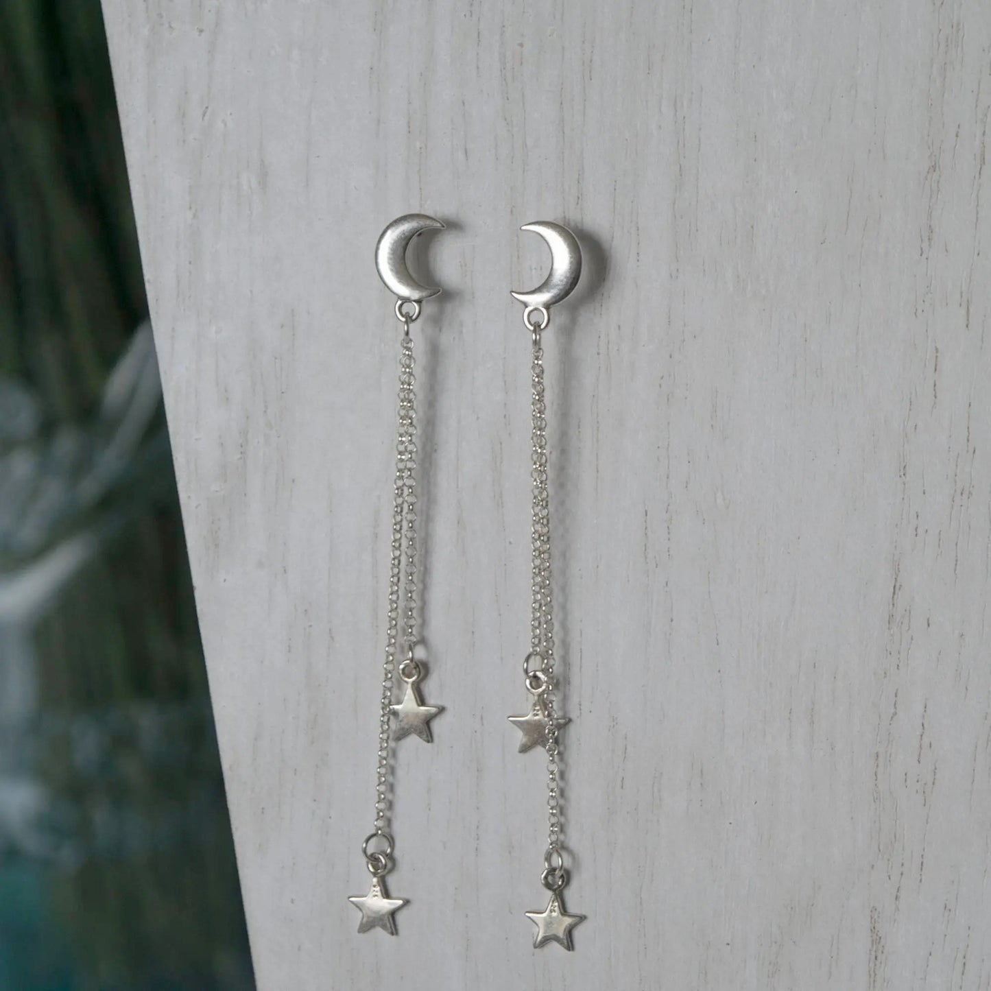 Moon & Star Earrings in Sterling Silver