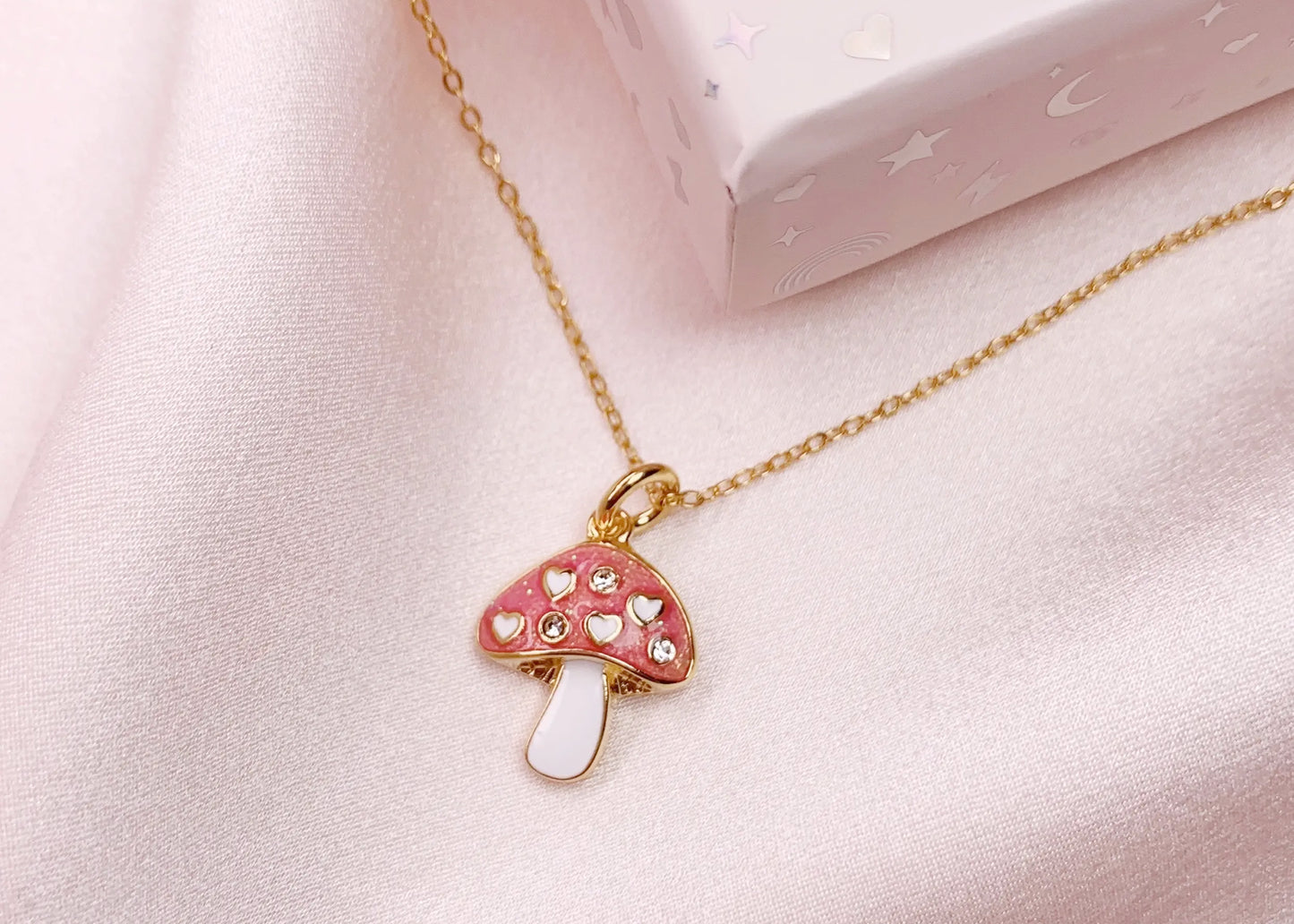 Mushroom Charm Necklace in Pink