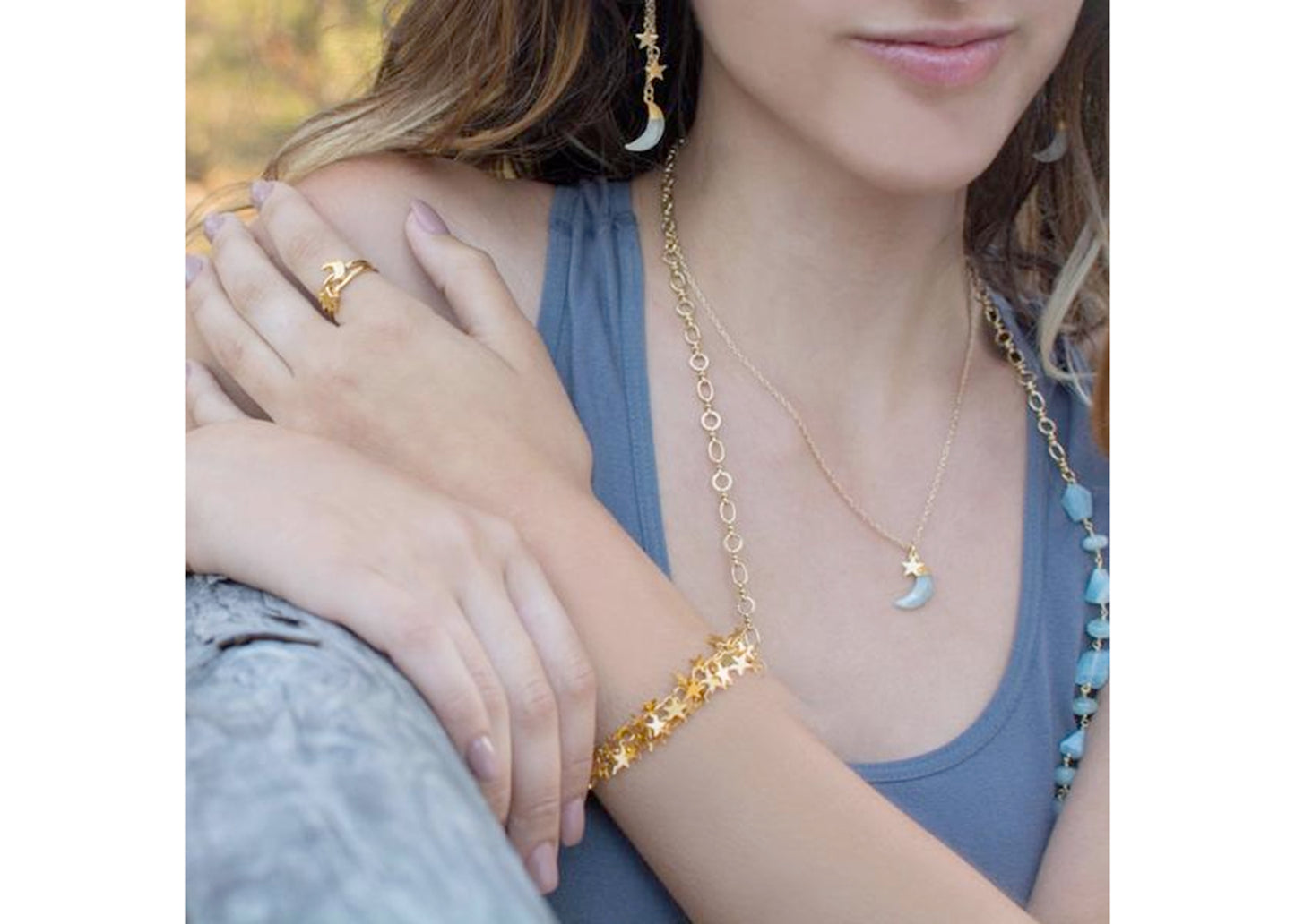 New Moon Necklace in Gold with Aquamarine