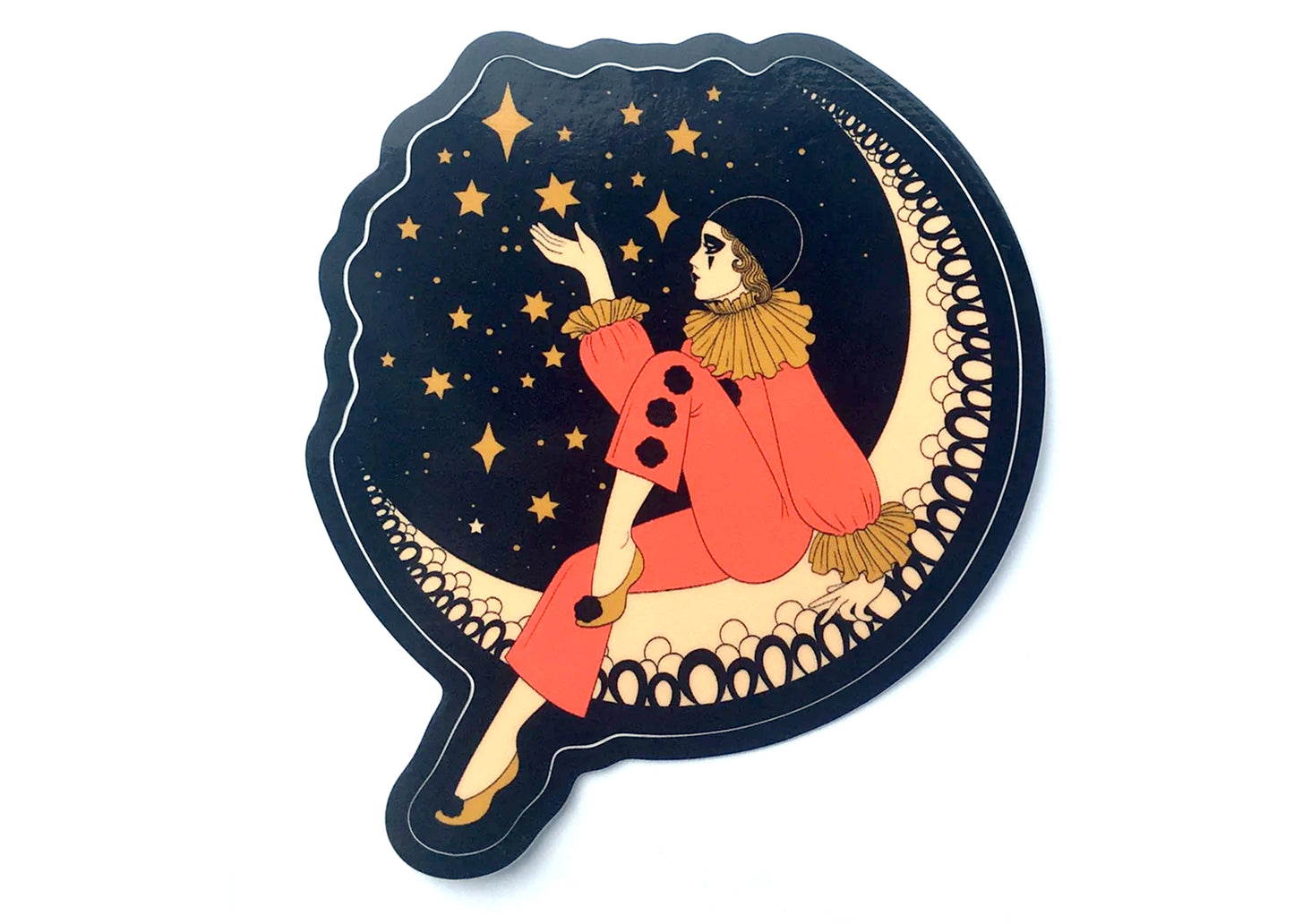 Pierrot On The Moon Black Sticker