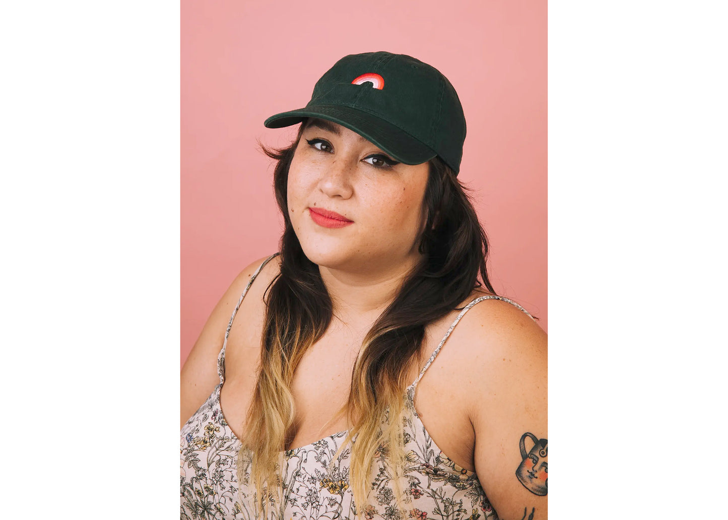 Dad Hat in Hunter & Pink Rainbow