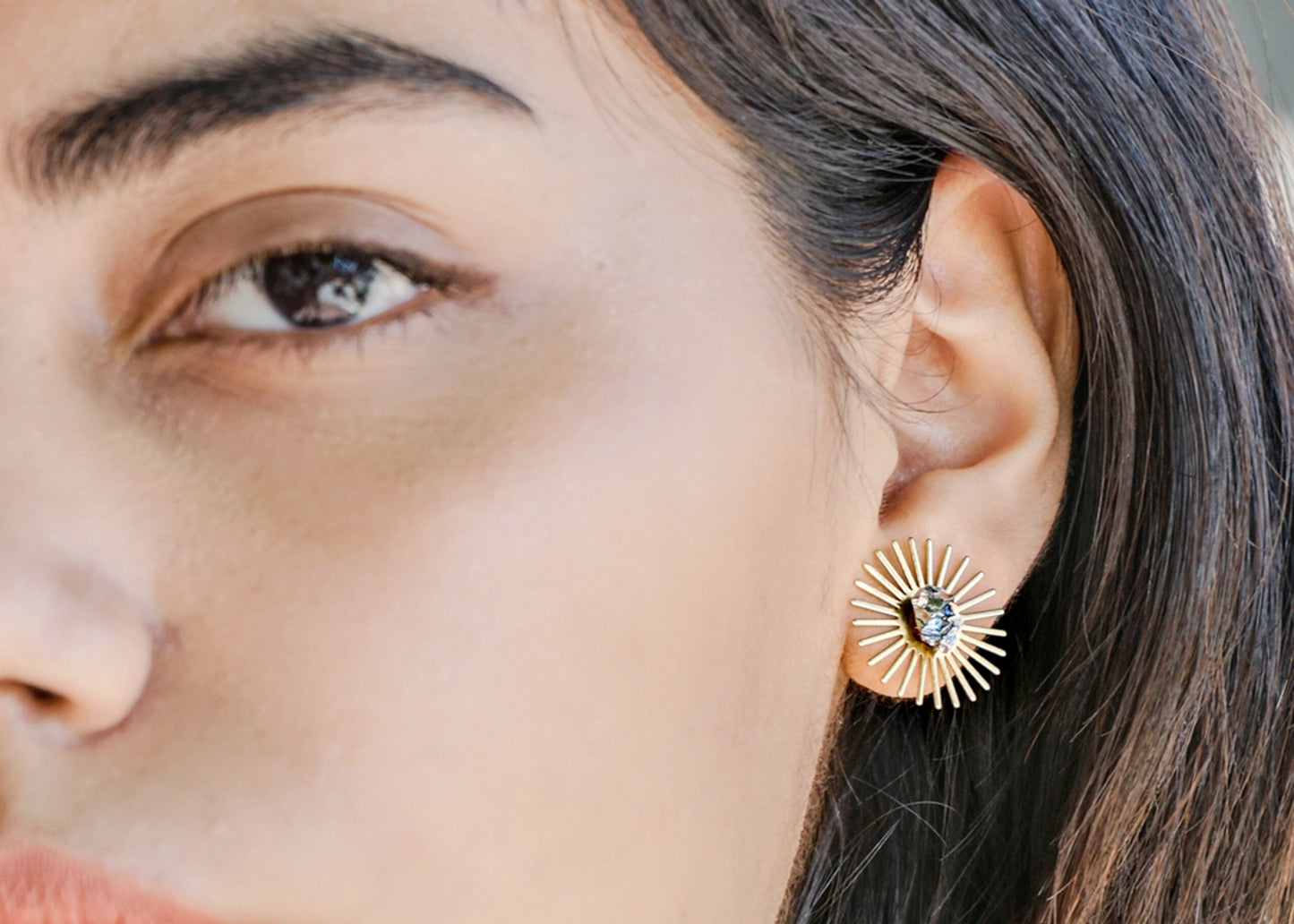 Sommar Layered Stud Earrings in Brass with Pyrite
