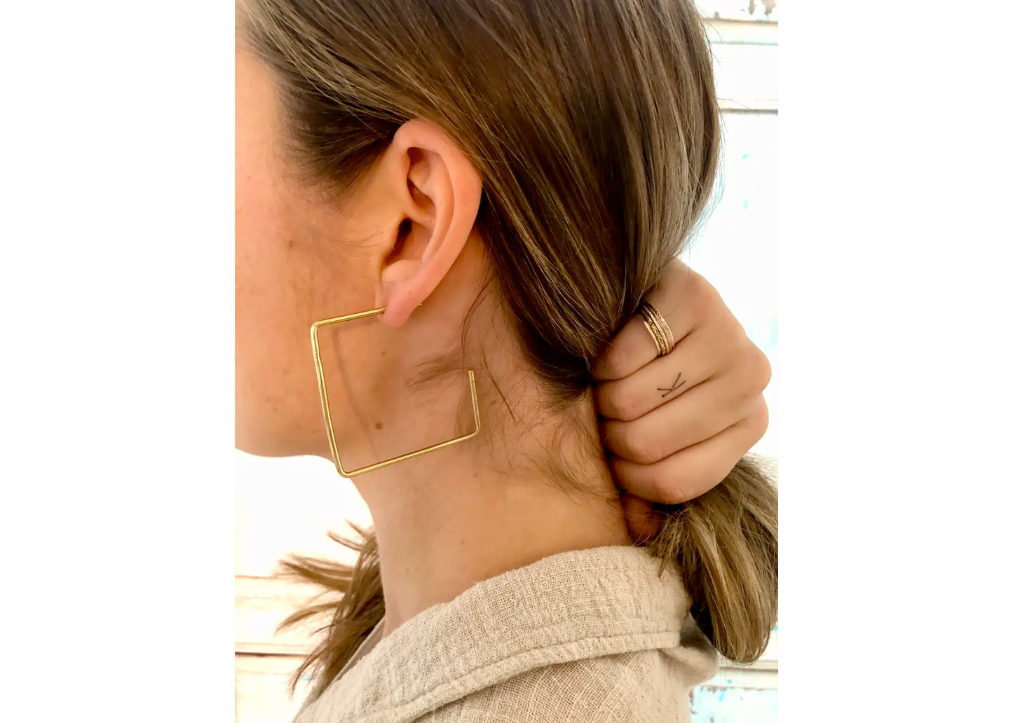 Square Hoop Earrings In Brass