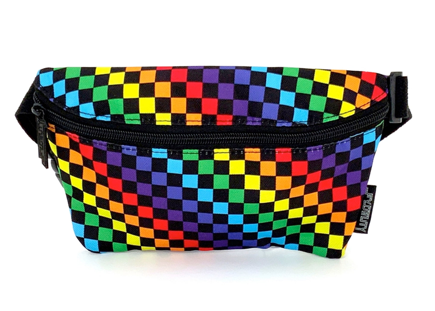 Ultra Slim Fanny Pack in Indy Checkered Rainbow Black