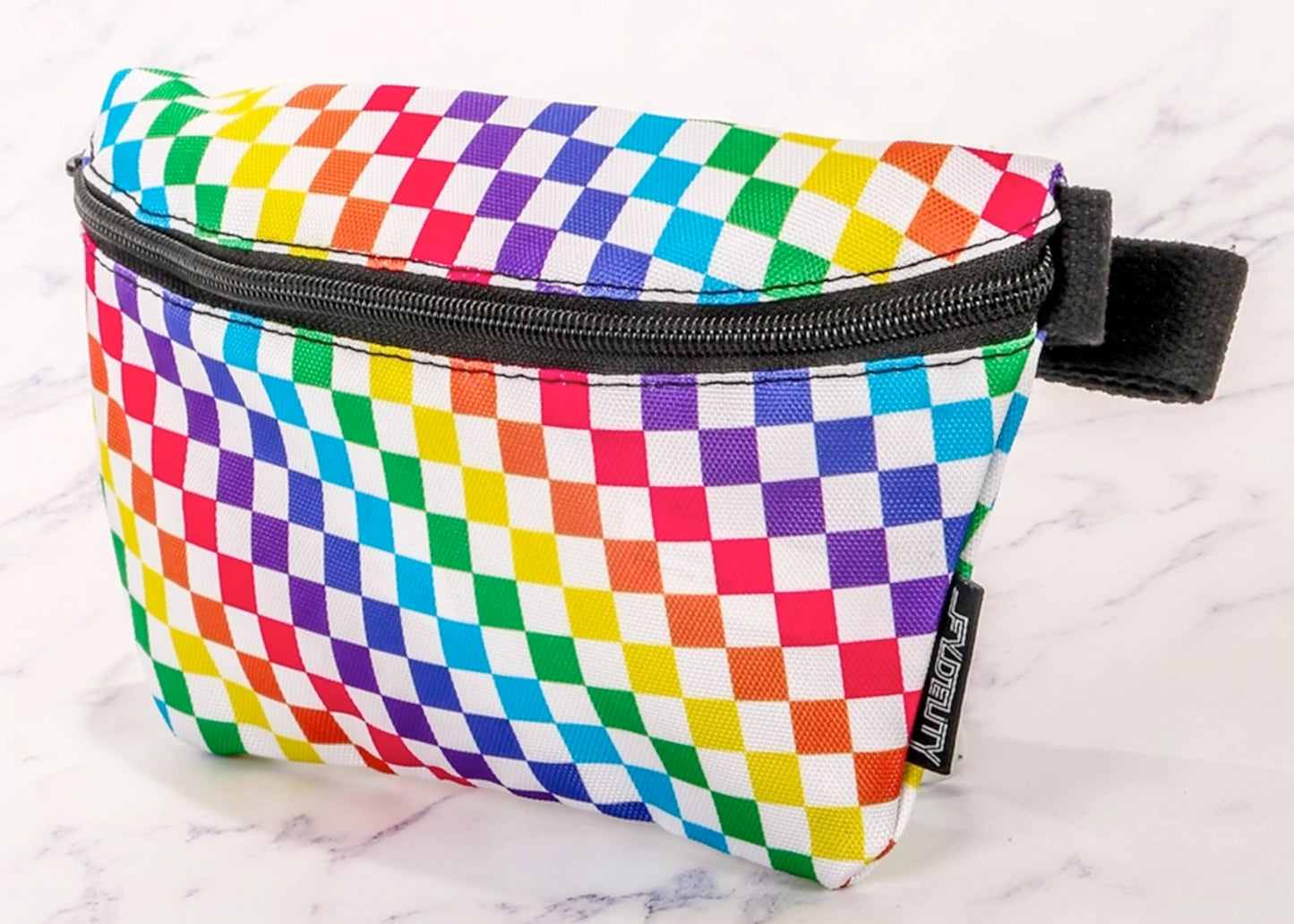 Ultra Slim Fanny Pack in Indy Checkered Rainbow White