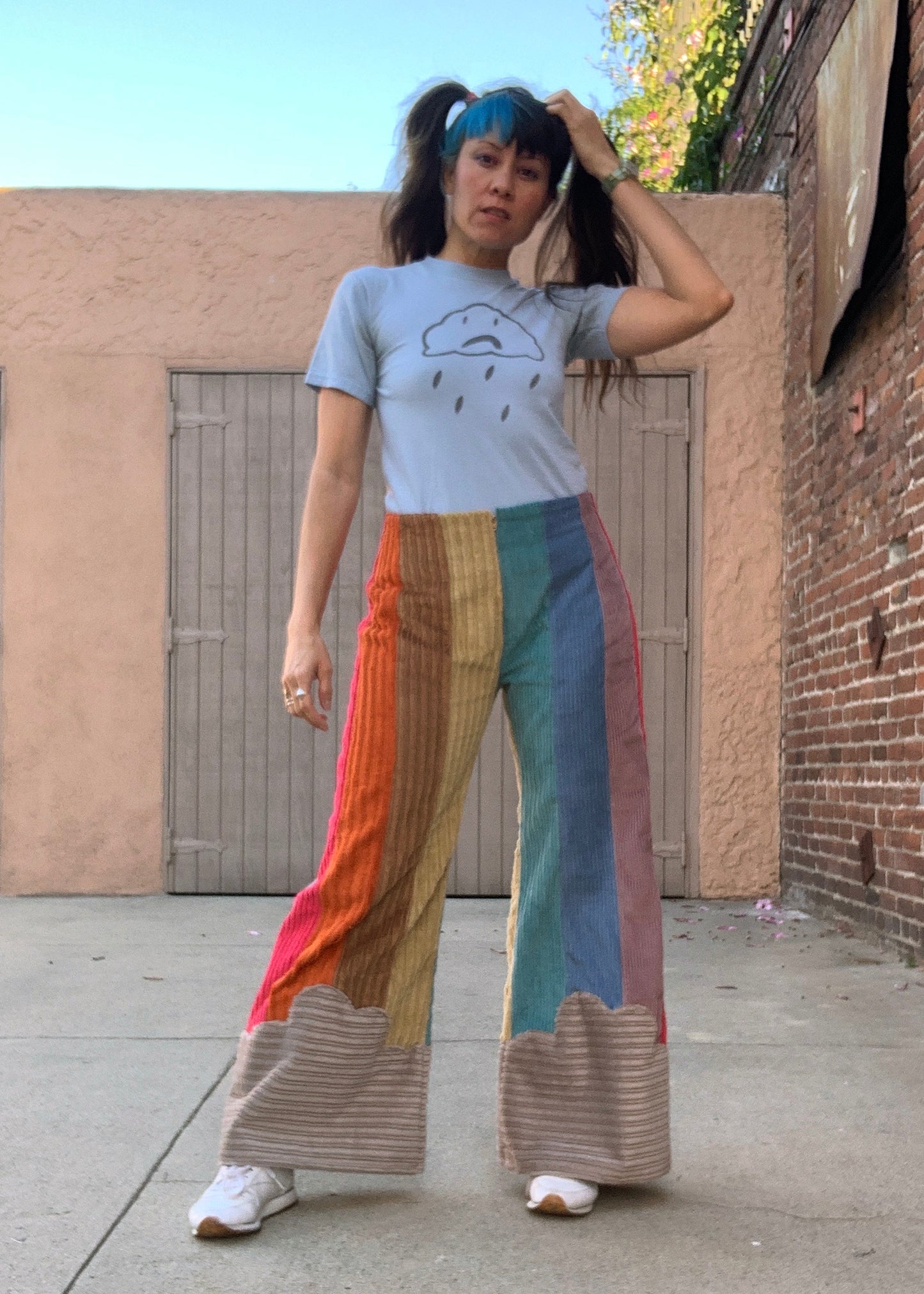 Raya Rainbow Corduroy Pants with Clouds