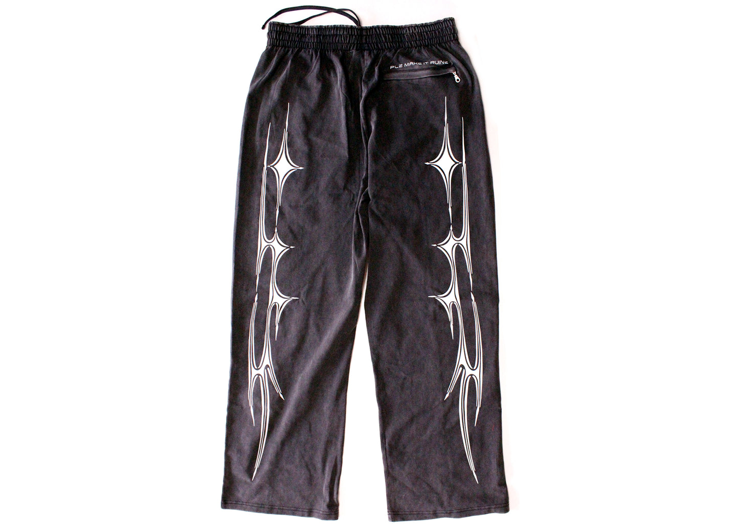 PLZ Make It Ruins Hi-Viz Pleated Pants Vintage Wash Gray Track Pants/Joggers with Pockets & Reflective Print, size Large