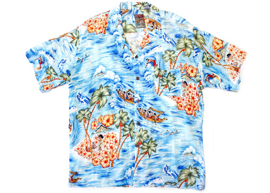 Pineapple Connection 1990s Rayon Ocean Print Hawaiian Shirt Size L