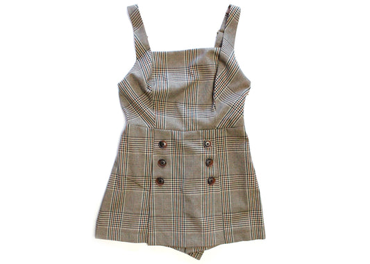 Urban Outfitters Taupe Plaid Schoolgirl Romper