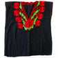 Sleeveless Black Top with Thick Embroidered Roses