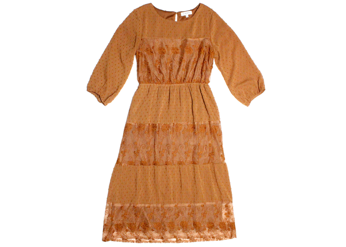 Polagram Brown Layered Dot & Lace Dress