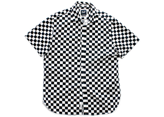 D&F Ricky Singh Black & White Checkered Short Sleeve Button Up, Size L