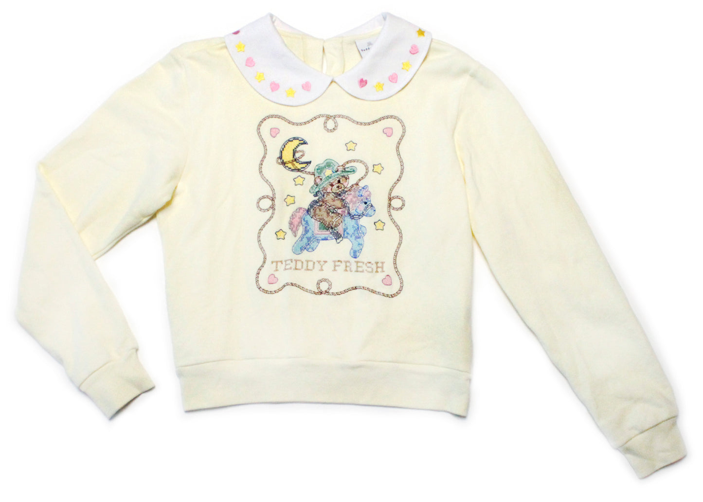 Teddy Fresh Pale Yellow Embroidered Sweatshirt with Faux Collar