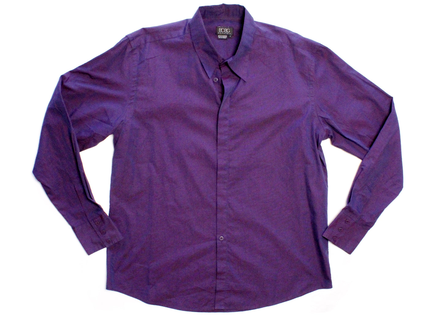 BCBG Max Azria Iridescent Purple Long Sleeve Button Down Dress Shirt, Size L