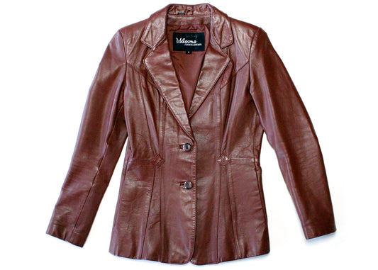 Wilson Leather Vintage Brown Blazer Style Jacket with Diamond Accents