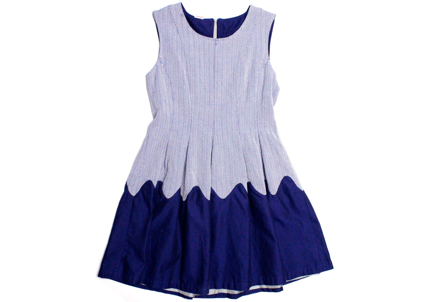 JMJB Blue Herringbone Pleated Sleeveless Jumper