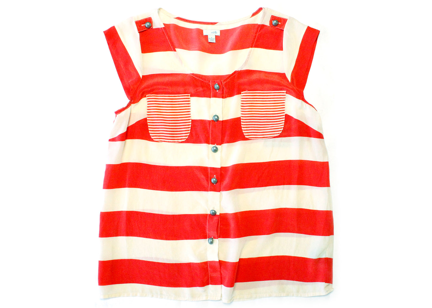 Odille Red & White Stripe Cap Sleeve Blouse Size 6