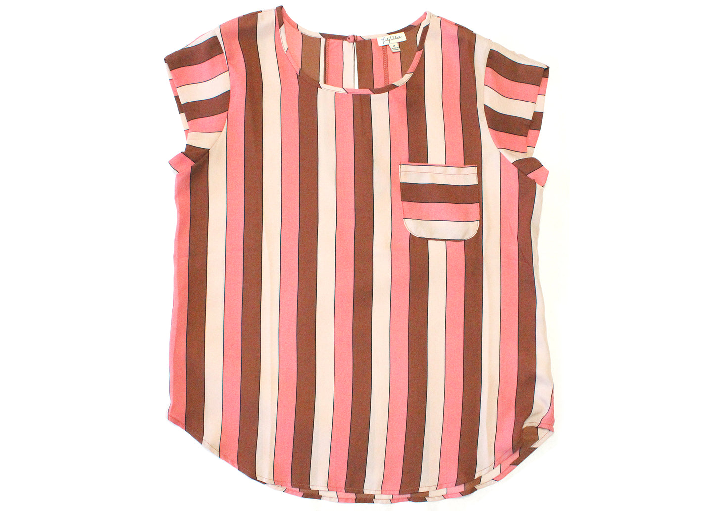 Lily White Retro Coral & Brown Vertical Stripe Top Size S/M