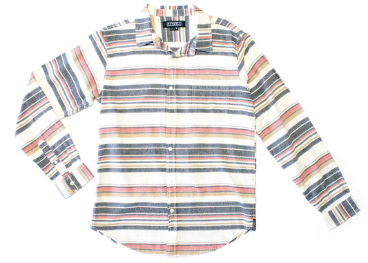 Ezekiel Size S Faded Horizontal Primary Stripe Long Sleeve Button Down