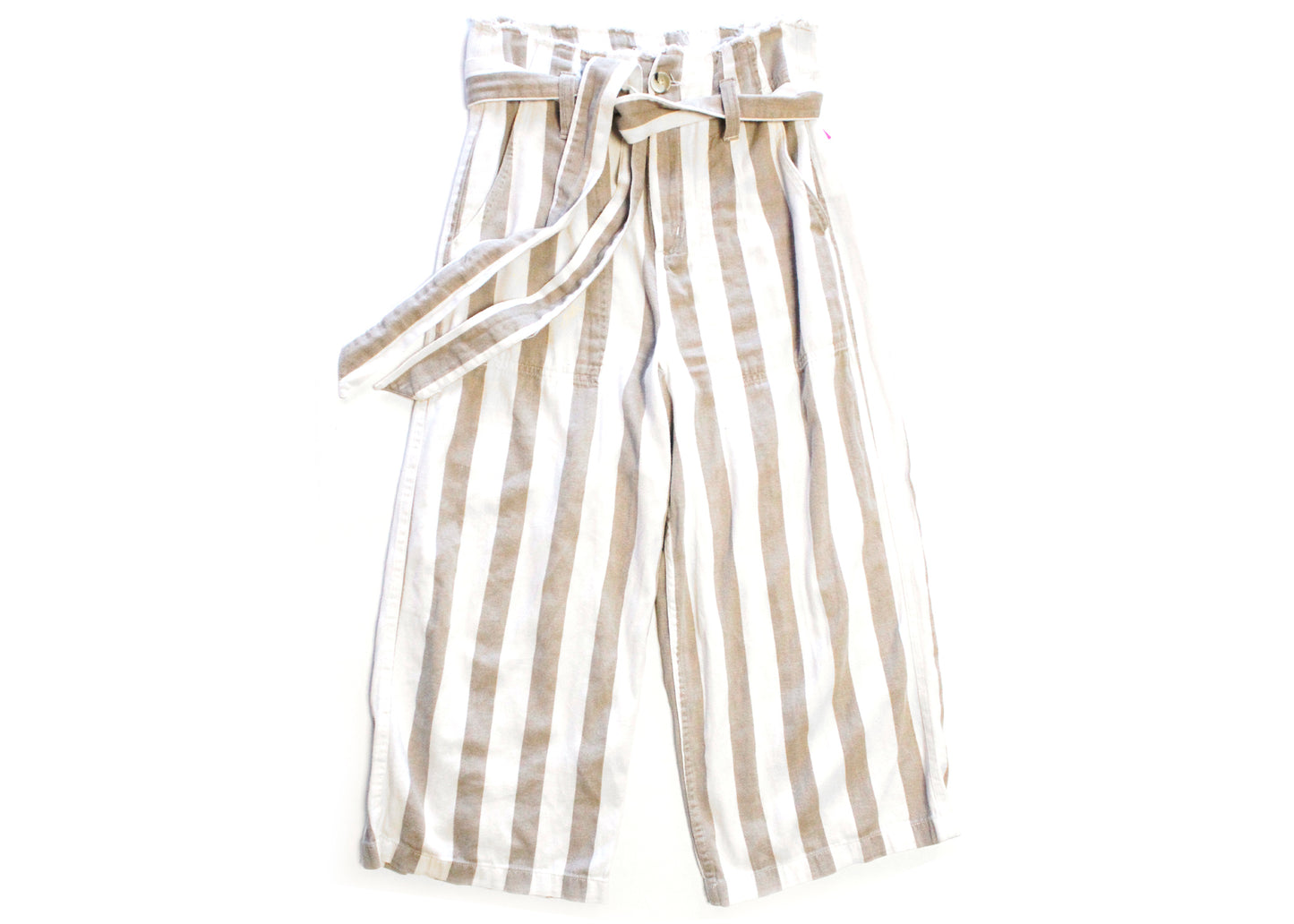 Topshop Tan & Cream Stripe Twill Clamdiggers with Raw Edge Waist