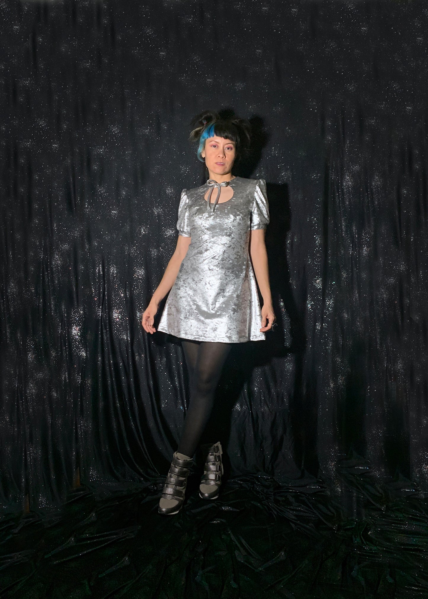 Anahata Mini Dress in Velvet Tin Foil (Made to Order)