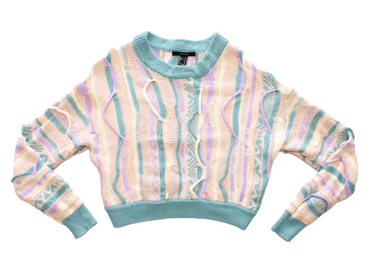 Forever 21 Very ‘80s Pastel Coogi Style Funky Knit Sweater, size Small