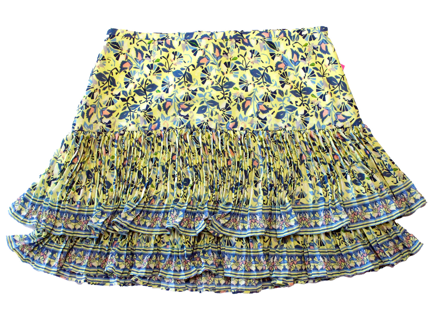 BCBG Max Azria Green Floral Pleated Mini Skirt