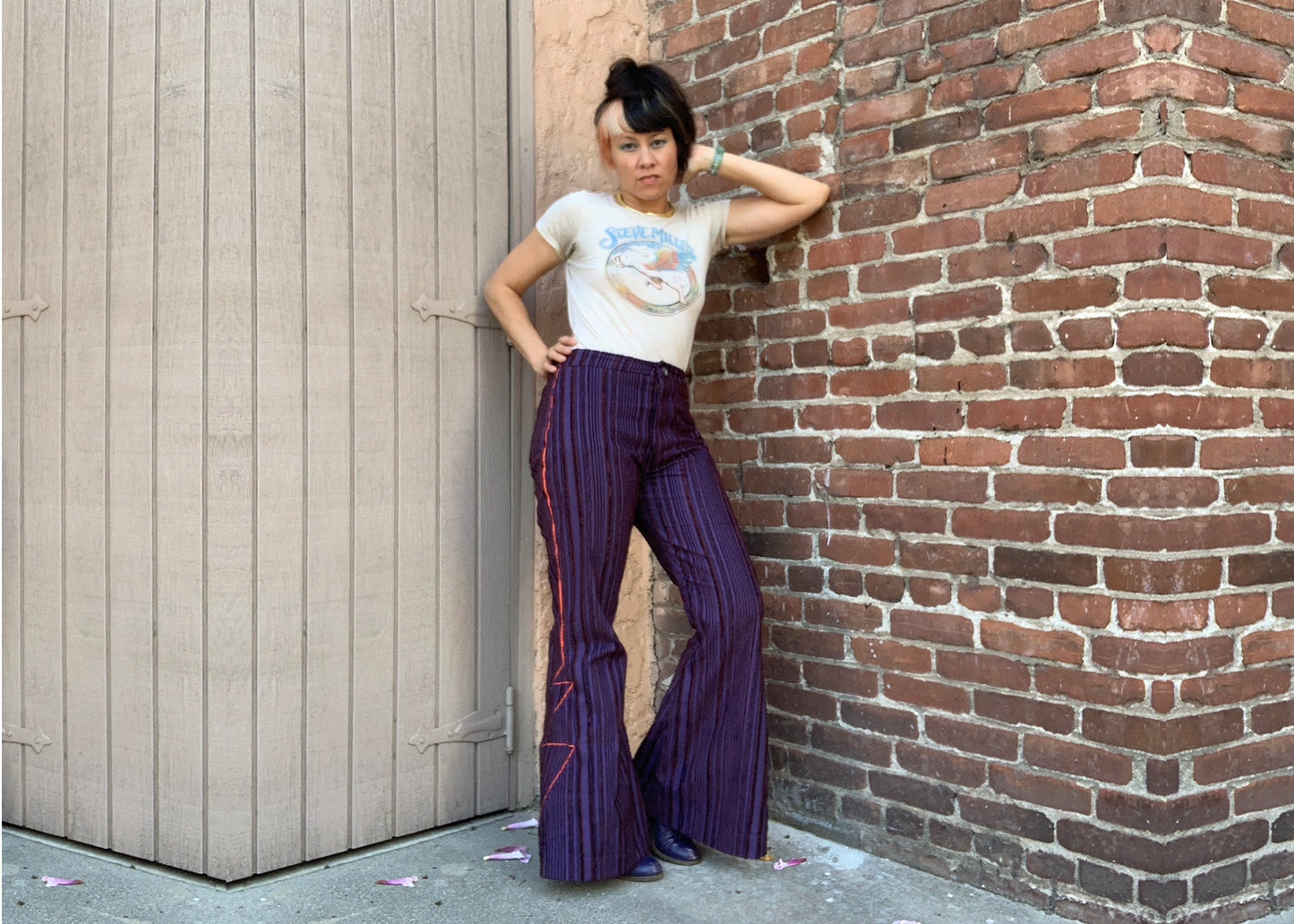 Ziggy Bellbottoms in Blackcurrent Purple Fuzz Stripe