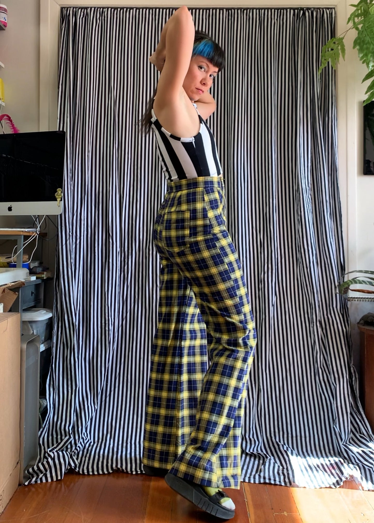 Nemisis Trousers In Blueberry Lemon Plaid