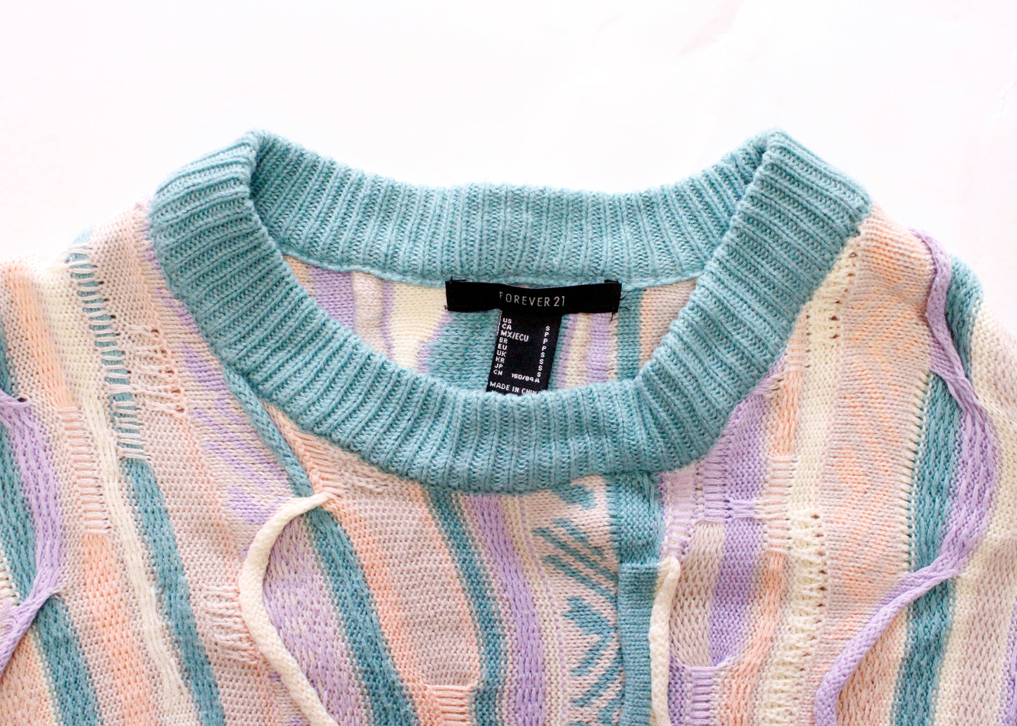 Forever 21 Very ‘80s Pastel Coogi Style Funky Knit Sweater, size Small